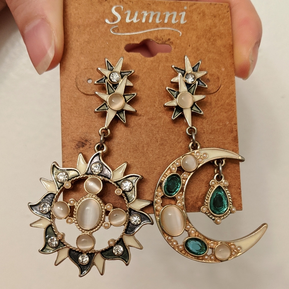Celestial sun and moon asymmetrical earrings